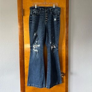 Judy Blue Dark Wash Distressed Flare Jeans